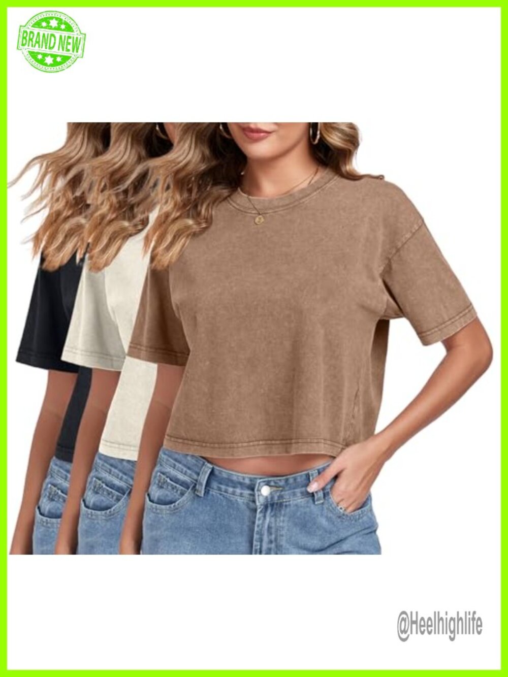 Womens Acid Wash Crop Top Short Sleeve Casual Round Neck Loose Summer Tee